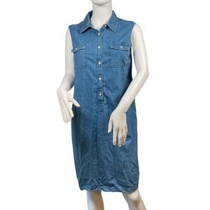 TALBOTS Sleeveless Collared Blue Denim Jean Dress Women’s Size 14 Chambray